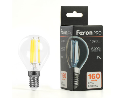 Лампа светодиодная Feron.PRO LB-1708 Шарик E14 1320LM 8W 175-265V 6400K 51261 Лампа светодиодная Feron.PRO LB-1708 Шарик E14 1320LM 8W 175-265V 6400K 51261