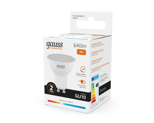 Лампа светодиодная Gauss GU10 9W 3000K матовая 13619 Лампа светодиодная Gauss GU10 9W 3000K матовая 13619