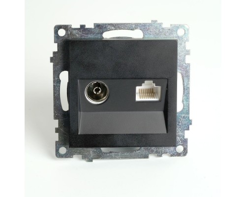 Розетка телевизионная TV + компьютерная RJ-45 Stekker Катрин графит GLS00-7106-06 49417 Розетка телевизионная TV + компьютерная RJ-45 Stekker Катрин графит GLS00-7106-06 49417
