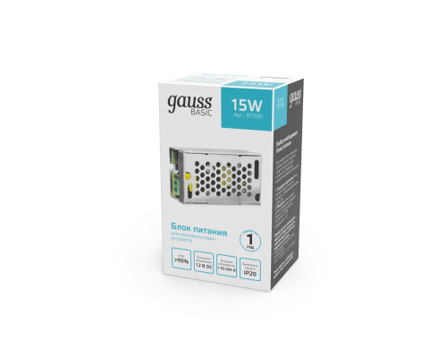Блок питания Gauss 15W 12V IP20 BT500 Блок питания Gauss 15W 12V IP20 BT500
