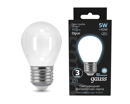 Лампа светодиодная филаментная Gauss E27 5W 4100К матовая 105202205 Лампа светодиодная филаментная Gauss E27 5W 4100К матовая 105202205