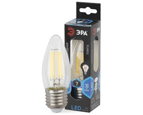 Лампа светодиодная филаментная ЭРА E27 7W 4000K прозрачная F-LED B35-7W-840-E27 Б0027951 Лампа светодиодная филаментная ЭРА E27 7W 4000K прозрачная F-LED B35-7W-840-E27 Б0027951
