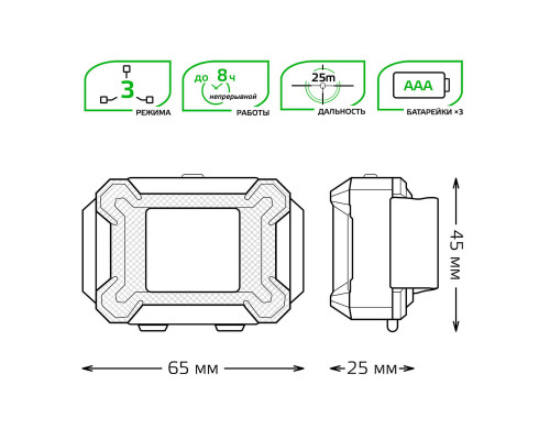 Налобный светодиодный фонарь Gauss от батареек 65х45 180 лм GF304