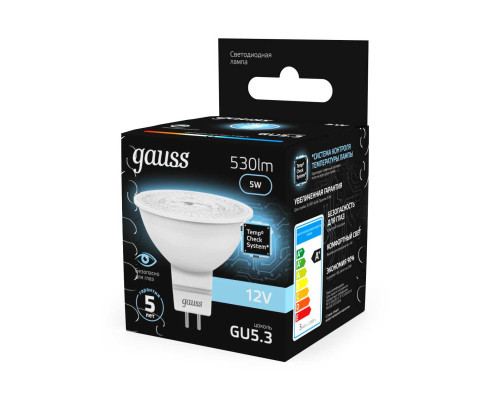 Лампа светодиодная Gauss GU5.3 5W 4100K матовая 201505205 Лампа светодиодная Gauss GU5.3 5W 4100K матовая 201505205