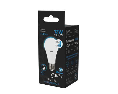 Лампа светодиодная Gauss E27 12W 6500K матовая 102502312 Лампа светодиодная Gauss E27 12W 6500K матовая 102502312