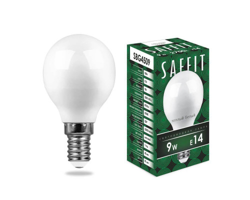 Лампа светодиодная Saffit E14 9W 2700K Шар Матовая SBG4509 55080 Лампа светодиодная Saffit E14 9W 2700K Шар Матовая SBG4509 55080