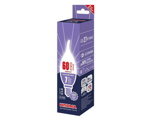 Лампа светодиодная Volpe E14 7W 6500K матовая LED-CW37-7W/6500K/E14/FR/NR UL-00010989 Лампа светодиодная Volpe E14 7W 6500K матовая LED-CW37-7W/6500K/E14/FR/NR UL-00010989