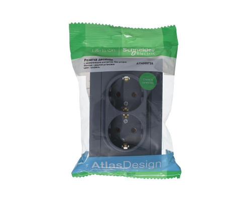 Розетка двойная 2К+З Systeme Electric AtlasDesign 16A 250V грифель ATN000724 Розетка двойная 2К+З Systeme Electric AtlasDesign 16A 250V грифель ATN000724