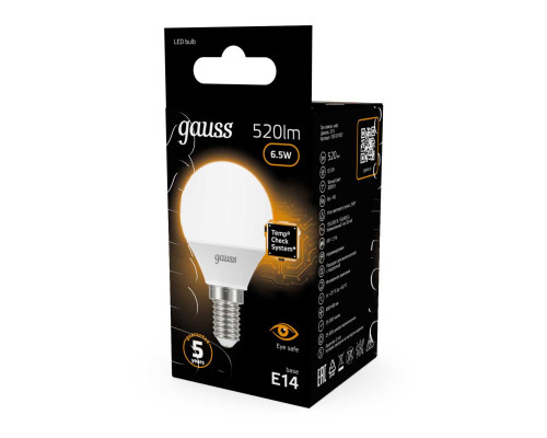 Лампа светодиодная Gauss E14 6.5W 3000K матовая 105101107 Лампа светодиодная Gauss E14 6.5W 3000K матовая 105101107
