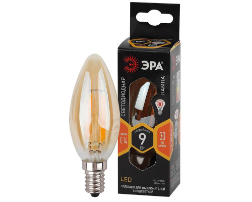 Лампа светодиодная ЭРА E14 9W 2700K золотая F-LED B35-9W-827-E14 gold Б0047034 Лампа светодиодная ЭРА E14 9W 2700K золотая F-LED B35-9W-827-E14 gold Б0047034