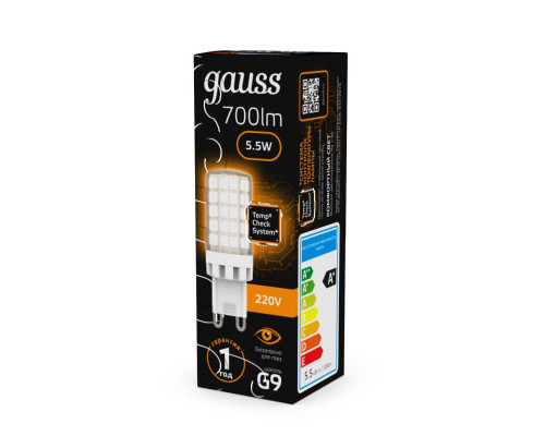 Лампа светодиодная Gauss G9 5,5W 3000К прозрачная 107009106