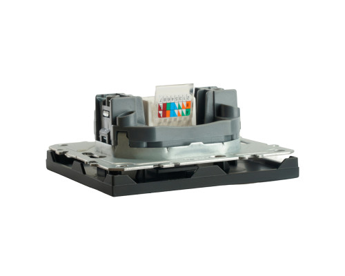 Розетка компьютерная 1-местная RJ-45 (механизм), STEKKER, серия Эмили, RST00-5117-05, черный уголь, soft touch 49847