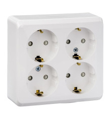 Розетка четырехместная 2К+З Systeme Electric Этюд 16A 250V со шторками белая PA16-208B