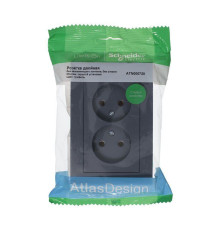 Розетка двойная 2К Systeme Electric AtlasDesign 16A 250V грифель ATN000720