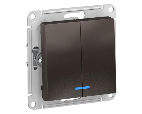 Выключатель двухклавишный Systeme Electric AtlasDesign 10A 250V с подсветкой мокко ATN000653 Выключатель двухклавишный Systeme Electric AtlasDesign 10A 250V с подсветкой мокко ATN000653