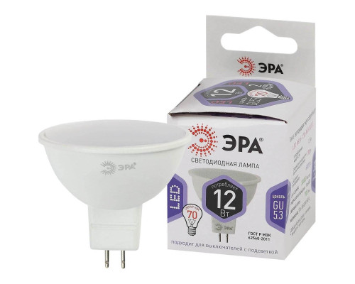 Лампа светодиодная ЭРА GU5.3 12W 6000K матовая LED MR16-12W-860-GU5.3 Б0049075 Лампа светодиодная ЭРА GU5.3 12W 6000K матовая LED MR16-12W-860-GU5.3 Б0049075