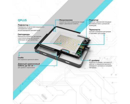 Прожектор светодиодный Gauss Qplus 50W 6500К 690511350