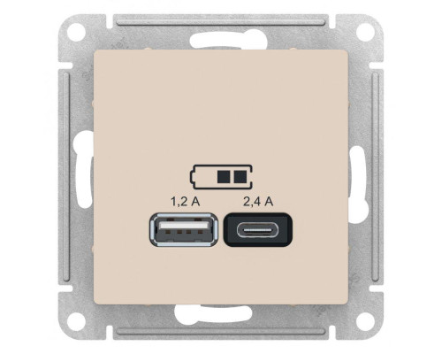 Розетка 2хUSB Systeme Electric AtlasDesign Type A+C бежевая ATN000239 Розетка 2хUSB Systeme Electric AtlasDesign Type A+C бежевая ATN000239