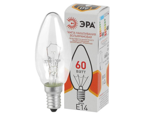 Лампа накаливания ЭРА E14 60W 2700K прозрачная ДС 60-230-E14-CL Б0039129 Лампа накаливания ЭРА E14 60W 2700K прозрачная ДС 60-230-E14-CL Б0039129