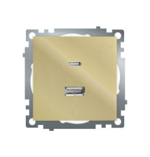 Розетка 2-местная USB + type C (механизм), 250В, 3А, max 20W, STEKKER, GLS10-7116-08, серия Катрин, золото 50053