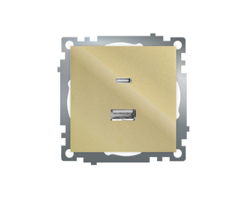 Розетка 2-местная USB + type C (механизм), 250В, 3А, max 20W, STEKKER, GLS10-7116-08, серия Катрин, золото 50053