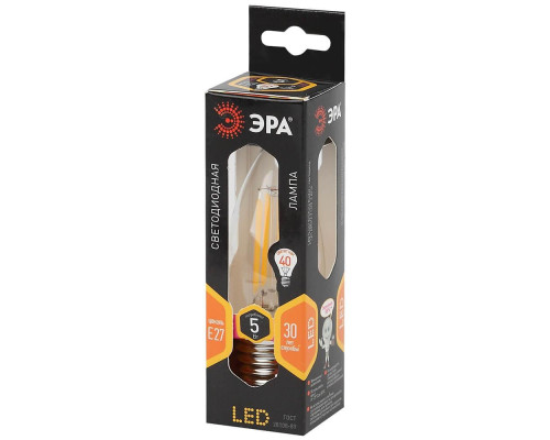 Лампа светодиодная филаментная ЭРА E27 5W 2700K прозрачная F-LED B35-5W-827-E27 Б0027933 Лампа светодиодная филаментная ЭРА E27 5W 2700K прозрачная F-LED B35-5W-827-E27 Б0027933