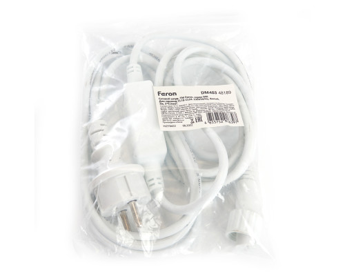 Сетевой шнур для гирлянд 3м, 2*0,5мм2, IP44, белый, DM403