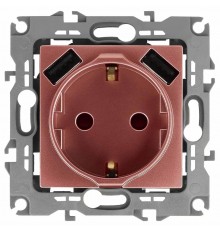 Розетка ЭРА Intro Solo Schuko P+E 16A 250V со шторками 2хUSB медь 12-4109-14 Б0047848