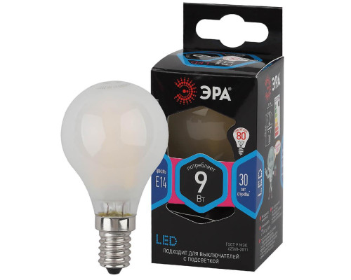 Лампа светодиодная филаментная ЭРА E14 9W 4000K матовая F-LED P45-9w-840-E14 frost Б0047027 Лампа светодиодная филаментная ЭРА E14 9W 4000K матовая F-LED P45-9w-840-E14 frost Б0047027