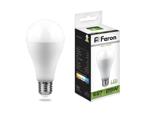 Лампа светодиодная Feron E27 25W 4000K Шар Матовая LB-100 25791 Лампа светодиодная Feron E27 25W 4000K Шар Матовая LB-100 25791