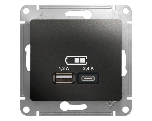 Розетка двойная USB Systeme Electric Glossa Type A+С антрацит GSL000739 Розетка двойная USB Systeme Electric Glossa Type A+С антрацит GSL000739