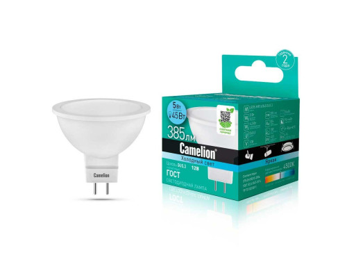 Лампа светодиодная Camelion GU5.3 12W 4500K LED5-MR16/845/GU5.3 12026 Лампа светодиодная Camelion GU5.3 12W 4500K LED5-MR16/845/GU5.3 12026