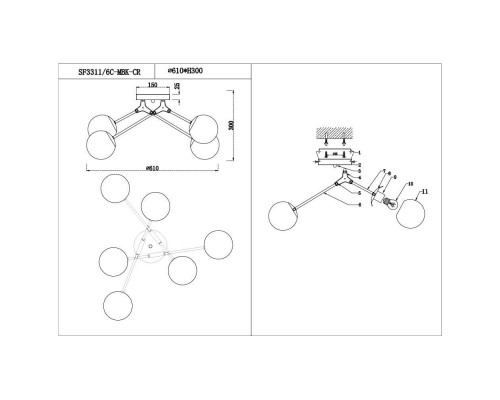 Потолочная люстра Seven Fires Grozotto SF3311/6C-MBK-CR