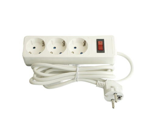 Сетевой фильтр 3-местный с/з STEKKER HM20-31-03 3x1мм2, 3 м, 250В, 16А, серия Optima, белый