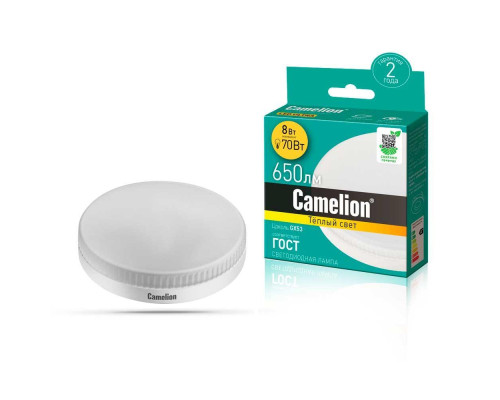 Лампа светодиодная Camelion GX53 8W 3000K LED8-GX53/830/GX53 13474 Лампа светодиодная Camelion GX53 8W 3000K LED8-GX53/830/GX53 13474