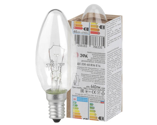 Лампа накаливания ЭРА E14 60W 2700K прозрачная ДС 60-230-Е14 (гофра) Б0039126 Лампа накаливания ЭРА E14 60W 2700K прозрачная ДС 60-230-Е14 (гофра) Б0039126