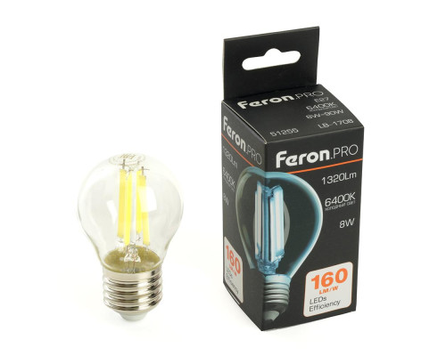 Лампа светодиодная Feron.PRO LB-1708 Шарик E27 1320LM 8W 175-265V 6400K 51255 Лампа светодиодная Feron.PRO LB-1708 Шарик E27 1320LM 8W 175-265V 6400K 51255