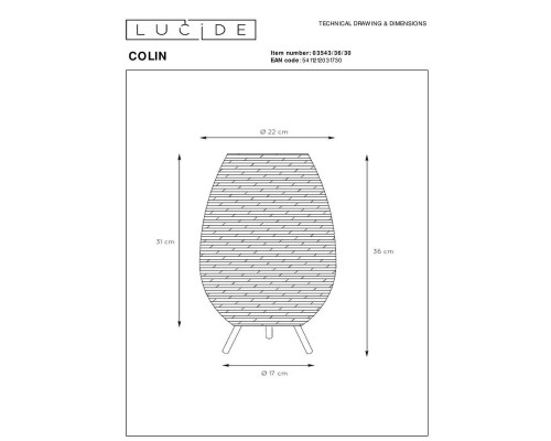 Настольная лампа Lucide Colin 03543/36/30
