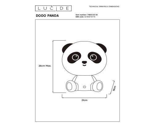 Настольная лампа Lucide Dodo Panda 71593/03/30