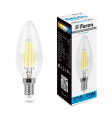 Лампа светодиодная филаментная Feron E14 11W 6400K прозрачная LB-713 38231