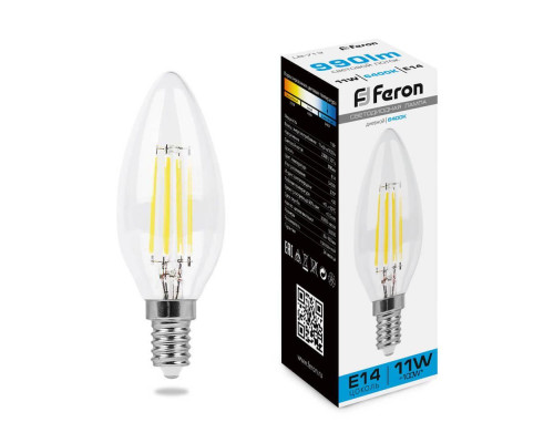 Лампа светодиодная филаментная Feron E14 11W 6400K прозрачная LB-713 38231 Лампа светодиодная филаментная Feron E14 11W 6400K прозрачная LB-713 38231