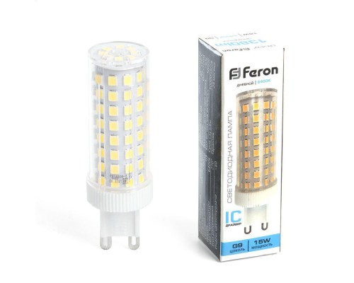 Лампа светодиодная Feron G9 15W 6400K прозрачная LB-437 38214