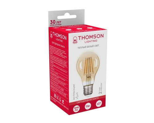 Лампа светодиодная филаментная Thomson E27 11W 2400K груша прозрачная TH-B2112