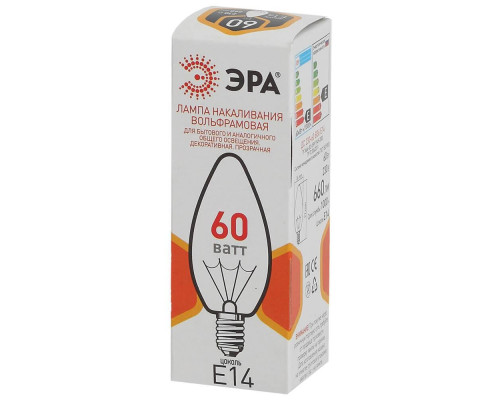 Лампа накаливания ЭРА E14 60W 2700K прозрачная ДС 60-230-E14-CL Б0039129 Лампа накаливания ЭРА E14 60W 2700K прозрачная ДС 60-230-E14-CL Б0039129