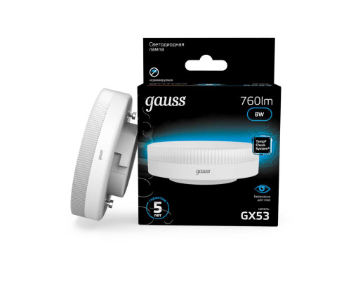 Лампа светодиодная Gauss GX53 6W 6500K матовая 108008308 Лампа светодиодная Gauss GX53 6W 6500K матовая 108008308