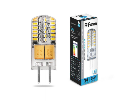Лампа светодиодная Feron G4 3W 6400K прозрачная LB-422 25533 Лампа светодиодная Feron G4 3W 6400K прозрачная LB-422 25533