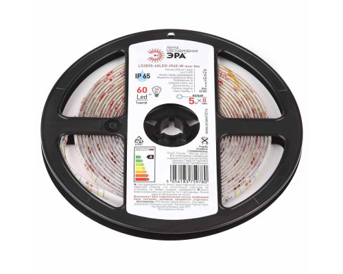 Светодиодная влагозащищенная лента ЭРА 4,8W/m 60LED/m 2835SMD белый 5M LS2835-60LED-IP65-W-eco-5m Б0035590