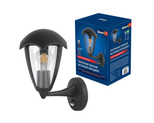 Уличный настенный светильник Uniel UUL-S81A 60W/E27 Sensor IP54 Black UL-00006813 Уличный настенный светильник Uniel UUL-S81A 60W/E27 Sensor IP54 Black UL-00006813