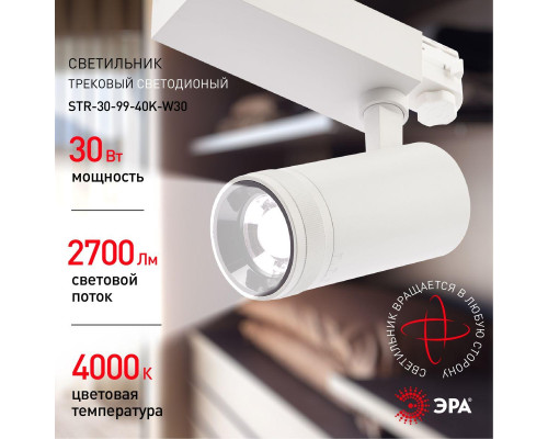 Трековый светодиодный светильник ЭРА STR-30-99-40K-W30 Б0049785 Трековый светодиодный светильник ЭРА STR-30-99-40K-W30 Б0049785