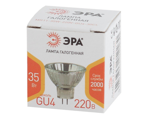 Лампа галогенная ЭРА GU4 35W 3000K прозрачная GU4-MR11-35W-220V-30 CL Б0044094